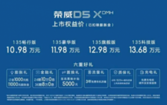上汽榮威D5X DMH正式上市,全系標配6kW外放電