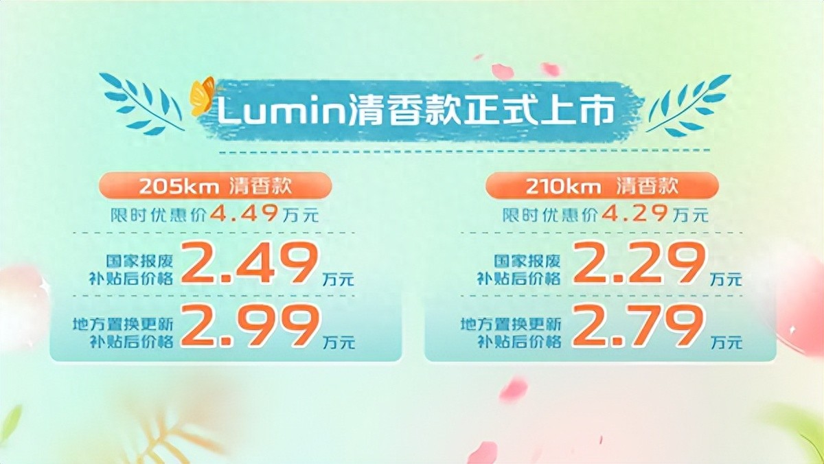 硬剛宏光MINI EV,長安Lumin清香款正式上市